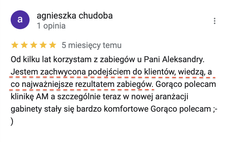 Opinia pacjenta na temat zabiegów u Pani Aleksandry.