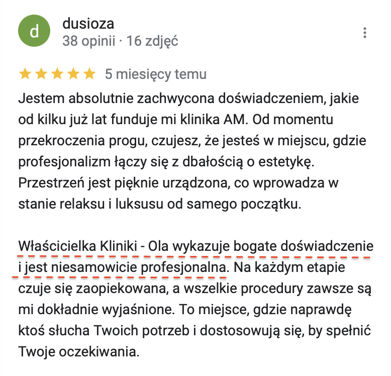 Recenzja z doświadczeniem kliniki.
