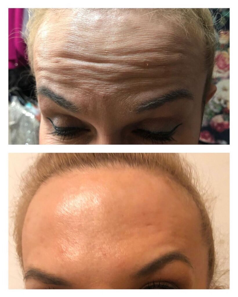 Twarz kobiety z ciemną linią brwi i długimi rzęsami.